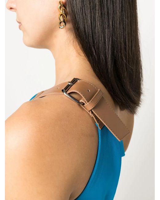 Alberta Ferretti Blue Buckled One-Shoulder Top