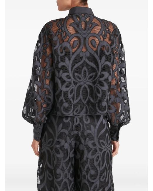Temperley London Black Lois Embroidered Balloon-Sleeve Shirt