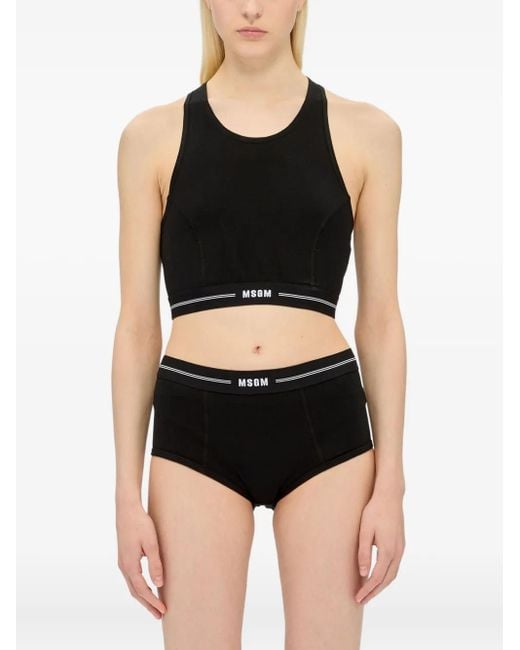 MSGM Black Racerback Striped Tank Top