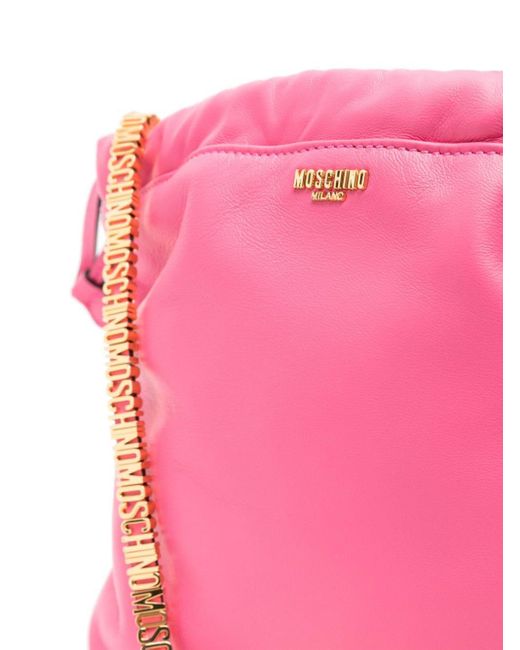 Moschino Pink Logo-chain Leather Shoulder Bag