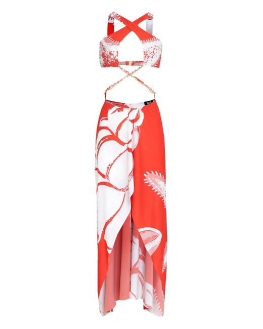 Amir Slama Red Cut-Out Beach Dress