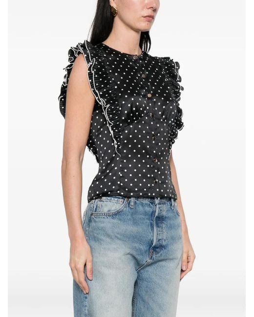 Self-Portrait Black Polka Dot Frill Top