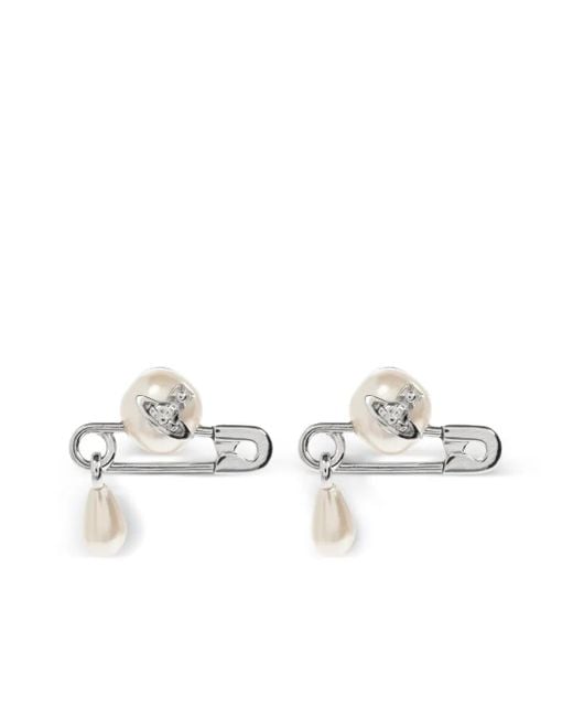Vivienne Westwood White Orb-Logo Earrings