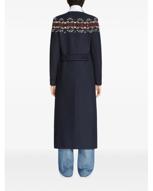 Dries Van Noten Blue Embroidered Wool Coat for men