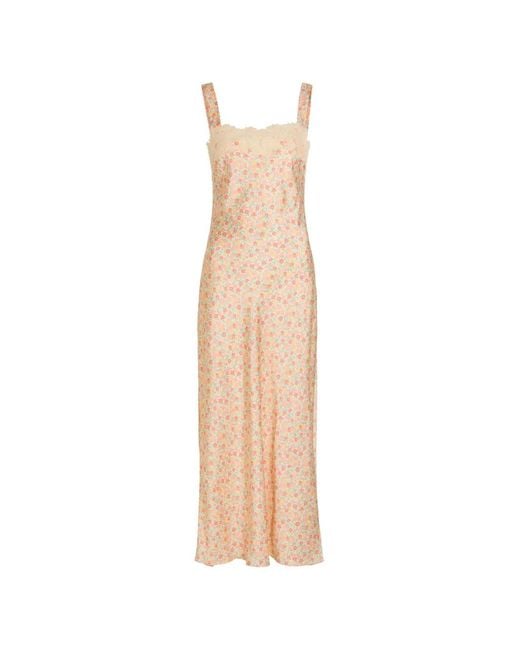 Rixo White Rosamarie Floral-Print Lace-Trim Maxi Dress