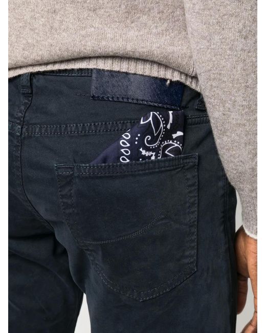 Jacob Cohen Blue Scarf-Detail Five-Pocket Straight-Leg Trousers for men