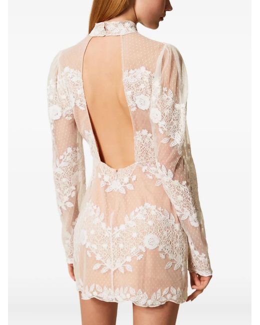 Twinset Natural Floral-Lace Tulle Mini Dress