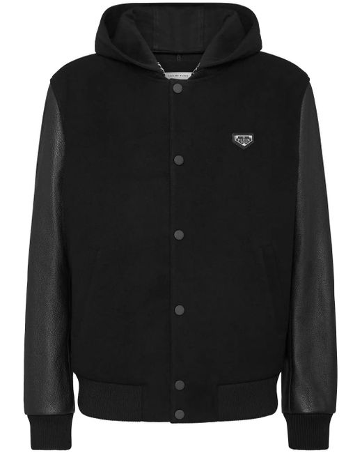 Philipp Plein Bomberjack Met Capuchon En Leren Mouwen in het Black voor heren