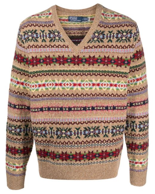Polo Ralph Lauren Brown Fair Isle Intarsia-knit Wool Jumper for men