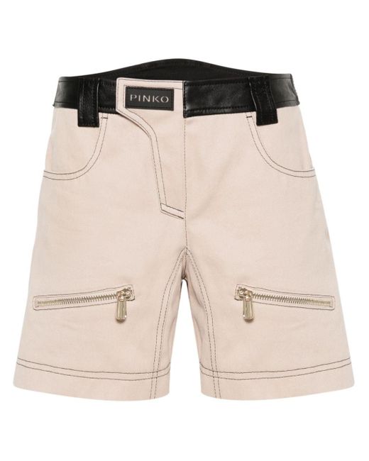 Pinko Natural Scilla Panelled-leather Shorts