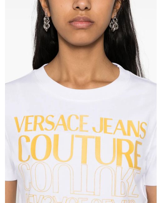 Versace Jeans Couture White Upside Down-Logo Cotton T-Shirt