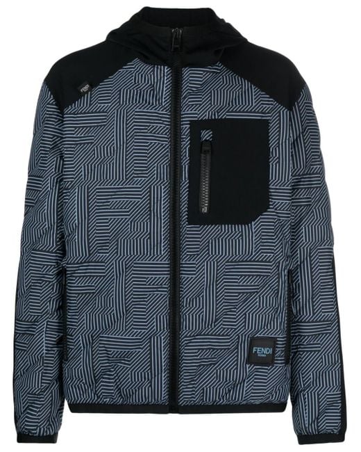 Fendi Black Shadow-print Panelled Down Jacket for men
