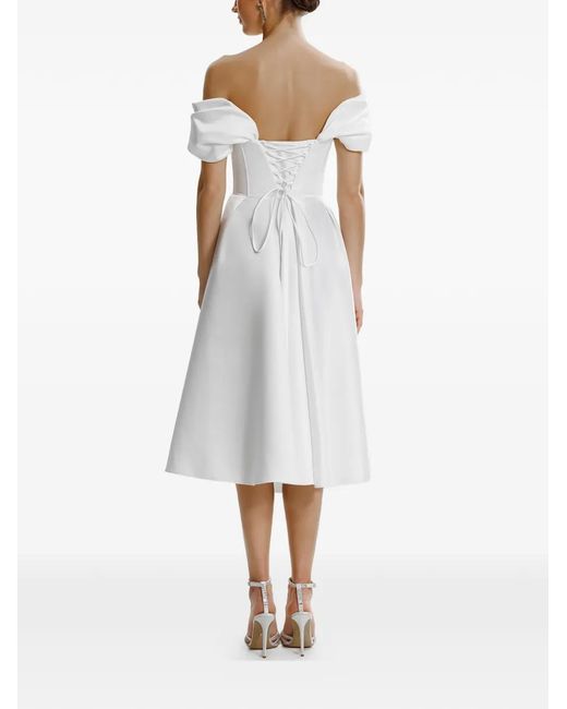 Framboise White Robe Mi-Longue Glamo À Épaules Dénudées