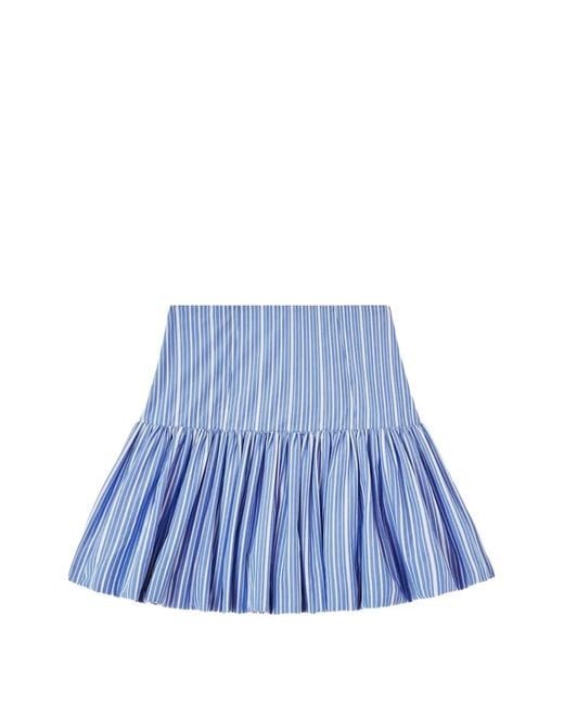 Ganni Blue Striped-Pattern Tiered Mini Skirt
