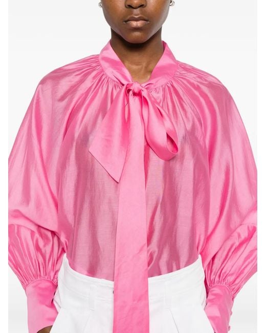 Twinset Pink Pussy-Bow Balloon-Sleeve Blouse