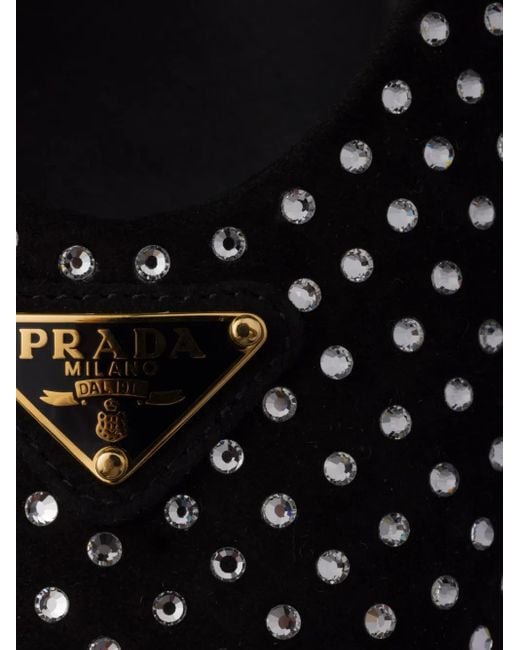 Prada Black Crystal Suede Ballerina Flat