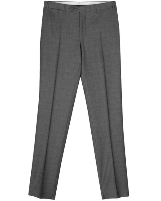 Canali Gray Mélange Wool Tailored Trousers for men