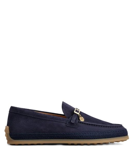 Tod's Blue Buckle-Detail Suede Loafers