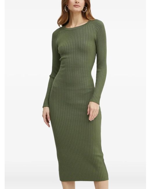 Bardot Green Ribbed Back-Detail Midi Dress