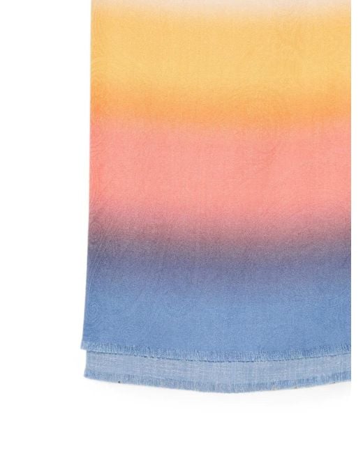 Etro White Wool And Silk Jacquard Scarf With Paisleys And Faded Print for men