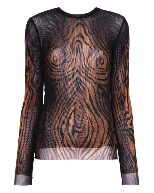 Jean Paul Gaultier Mesh Top Met Print in het Brown