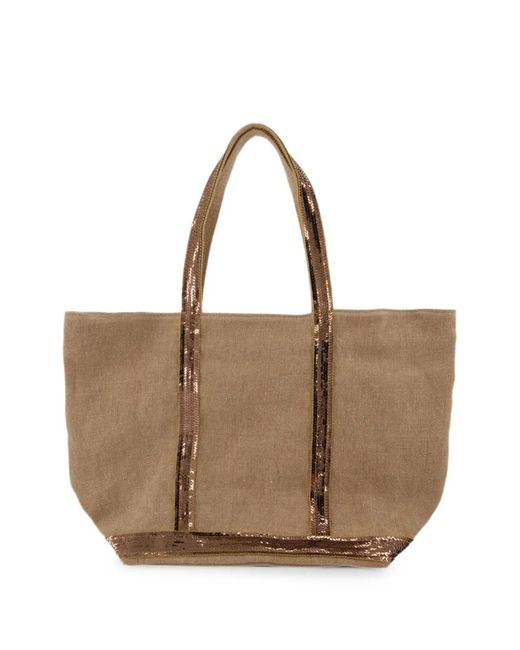Vanessa Bruno Brown Sequin-Embellished Linen Tote Bag