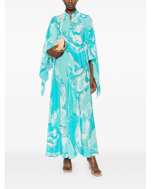 Emilio Pucci Blue Floral-Print Kaftan