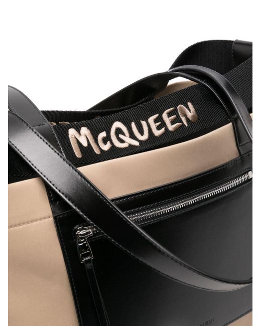 Alexander McQueen Black Logo-embroidered Leather Tote Bag for men