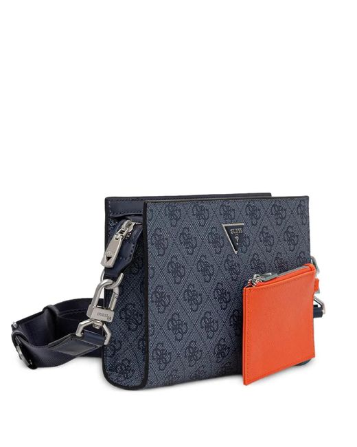 Guess Blue Mliano Logo-Monogram Zip-Around Messenger Bag for men