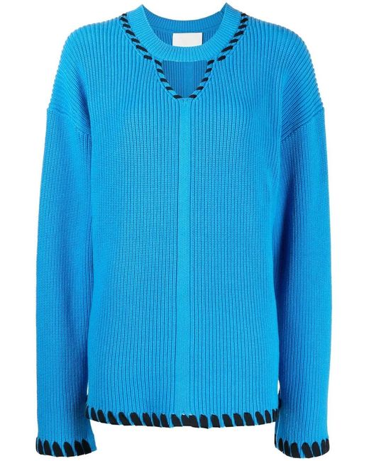 3.1 Phillip Lim Blue Ribbed V-Neck Jumper