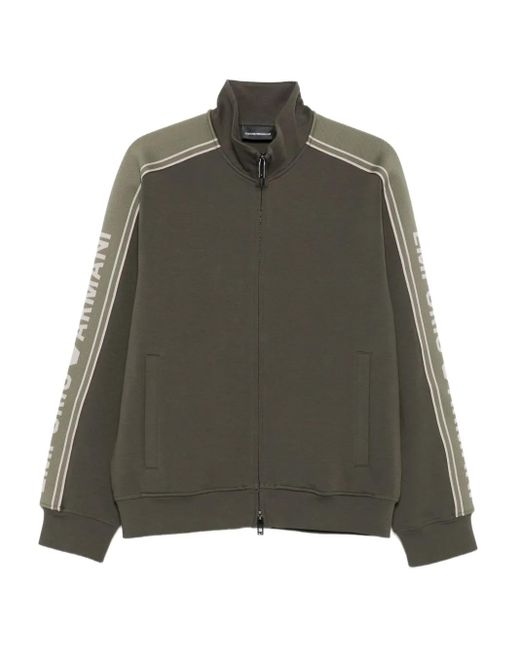 Emporio Armani Green Logo-Tape Zip-Up Sweatshirt for men
