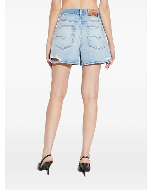 DIESEL Blue De-Helios Ripped Denim Shorts