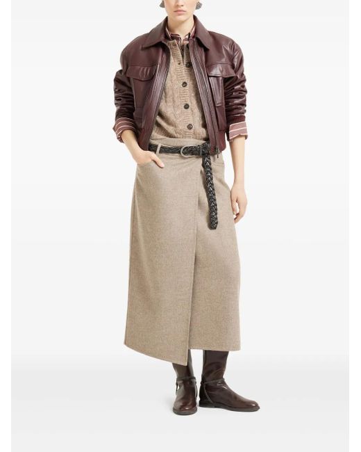 Brunello Cucinelli Brown Leather Flap-Pocket Jacket