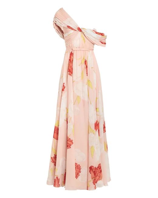 Giambattista Valli Pink One-Shoulder Floral-Print Maxi Dress