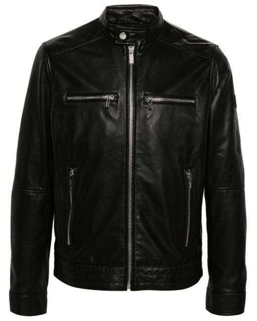 メンズ Karl Lagerfeld ジップアップ レザージャケット Black