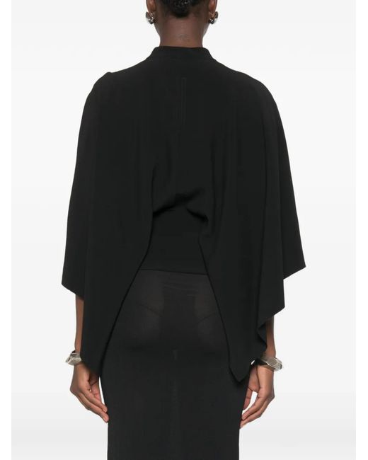 Rick Owens Black Knotted-Waist V-Neck Blouse