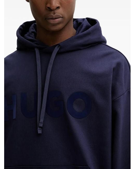 HUGO Blue Reflective Logo-Print Hoodie for men