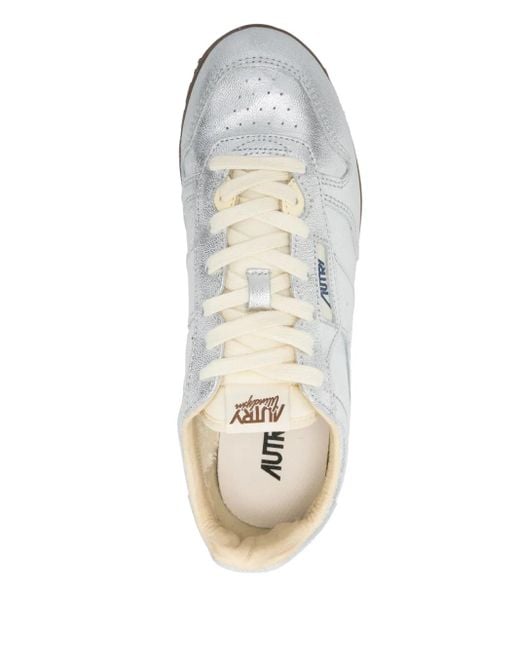 Autry White Metallic Leather Low-Profile Sneakers