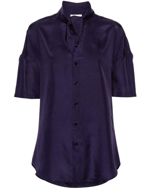 Lemaire Blue Scarf-detail Silk Shirt