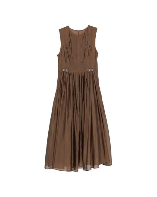 Max Mara Brown Stmwally Crystal-Embellished Pleated Midi Dress