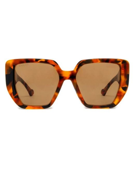 Gucci Brown Tortoiseshell Square-Frame Sunglasses