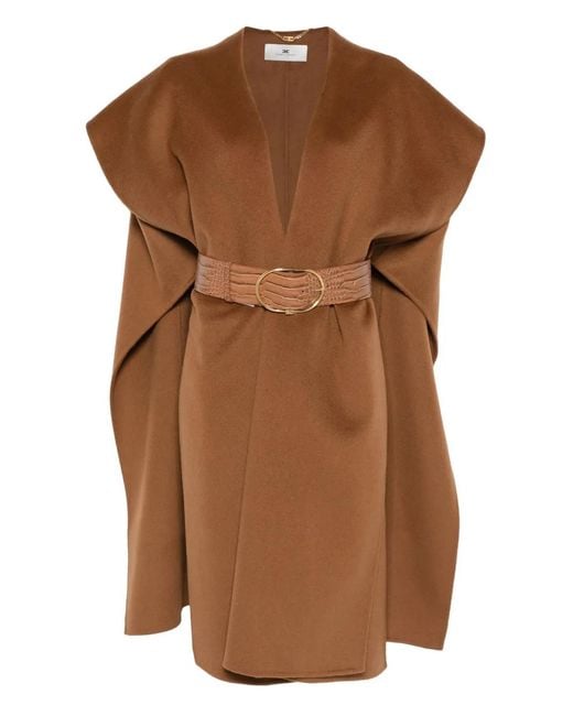 Elisabetta Franchi Brown Wool Cape