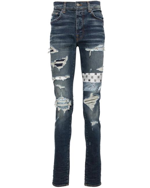 Amiri Blue Ma Paisley Patchwork Skinny Jeans for men