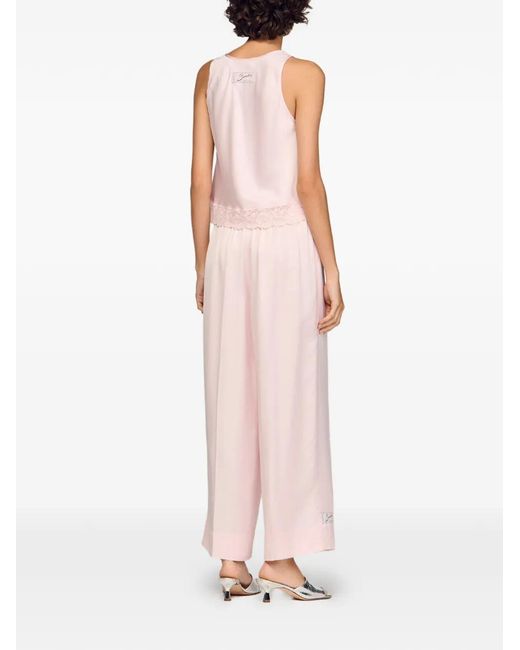 Sandro Pink Lace-Trim Satin-Effect Top