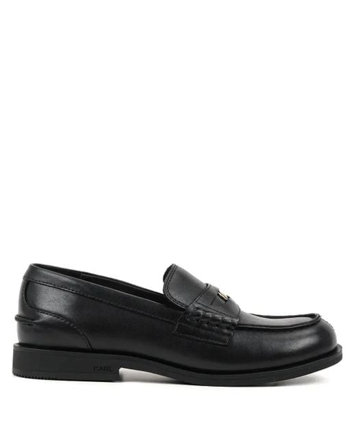 Karl Lagerfeld Black Leather-Plaque Loafers