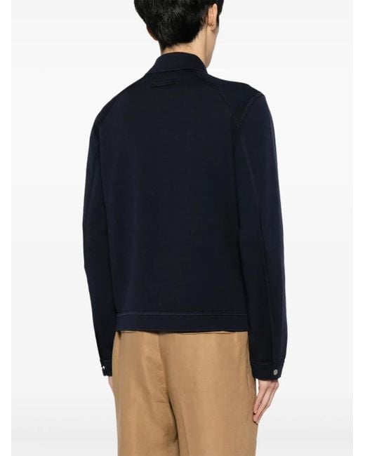 Zegna Blue Spread-collar Knitted Cardigan for men