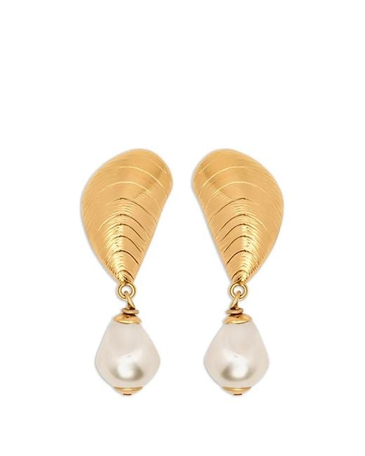 Oscar de la Renta Metallic Mussel Pearl Drop Clip-On Earrings