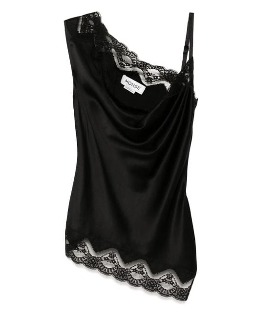 Top con ribetes de encaje Monse de color Black