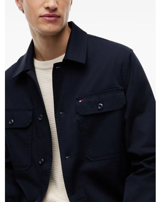 Tommy Hilfiger Blue Logo-Patch Button-Up Jacket for men