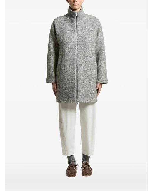Peserico Gray Sequin-Embellished High-Neck Coat